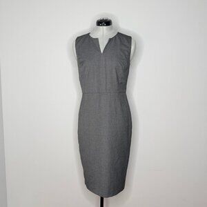 Ann Taylor Gray V-Neck Sleeveless Career Sheath Dress
